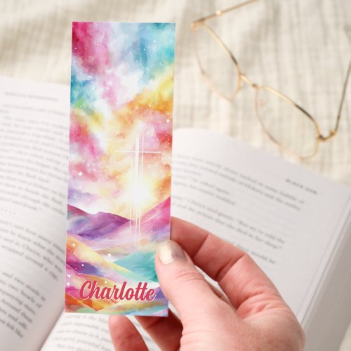 Pretty Bookmarks 18 Cross Colorful Sky Mountains Personalized Bookmarks
