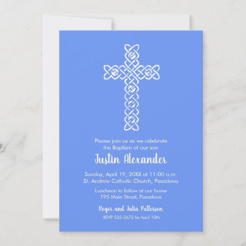 Cross  Cornflower Blue Baptism Christening Invite