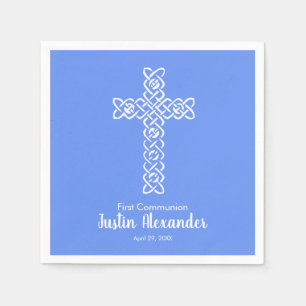 Cross Cornflower Blue Communion Baptism Christen Napkins