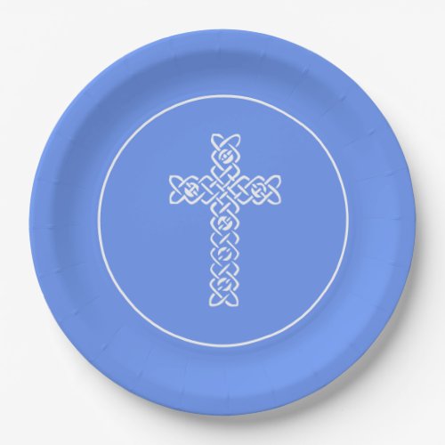 Cross Cornflower Blue Communion Baptism Christen Paper Plates