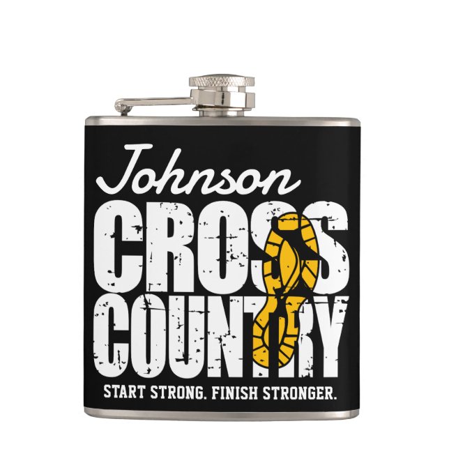Cross Country ADD TEXT Runner Running Team Player Flask (Front)