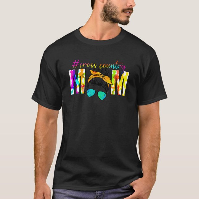 Cross Country Mom Messy Bun Xc Mom Mother's Day T-Shirt (Front)