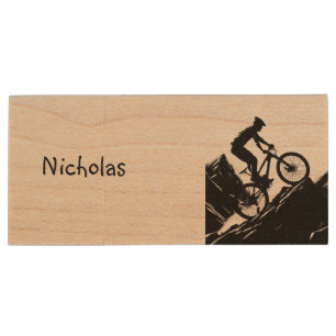 Cross Country Mountain Biking Sport Cycling Wood Flash Drive