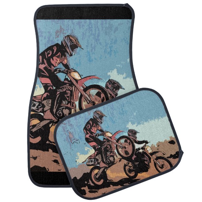 Cross Country Race - Dirt Bike Racers Car Floor Mat (Set)