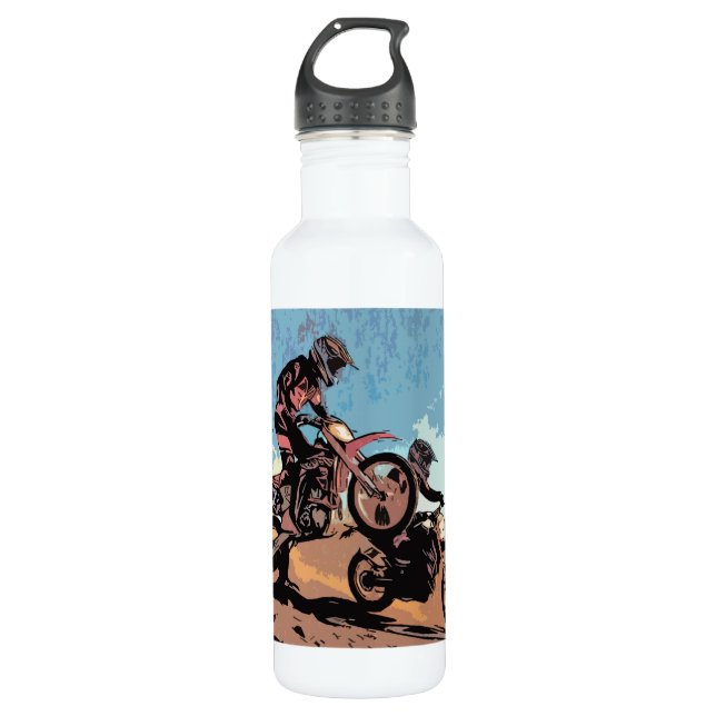 Cross Country Race - Dirt Bike Racers Stainless Steel Water Bottle (Front)