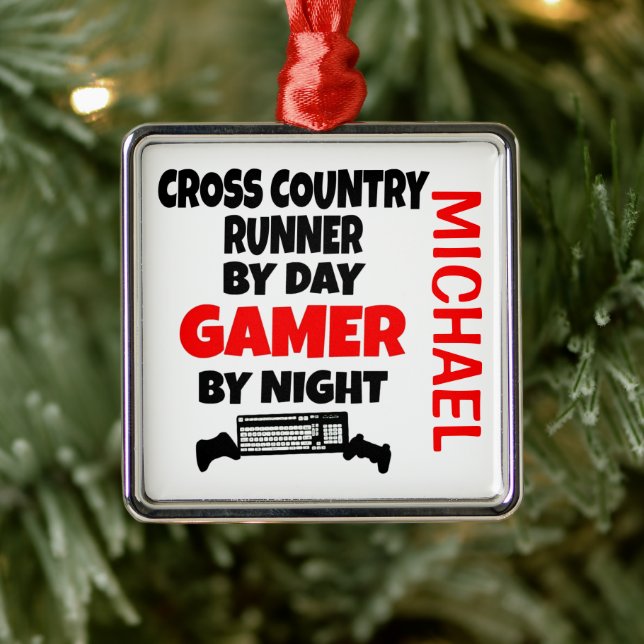 Cross Country Runner Loves Playing Video Games Metal Ornament (Tree)