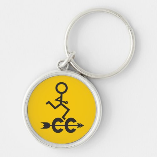 Cross Country  Runner Running  Yellow Background Keychain