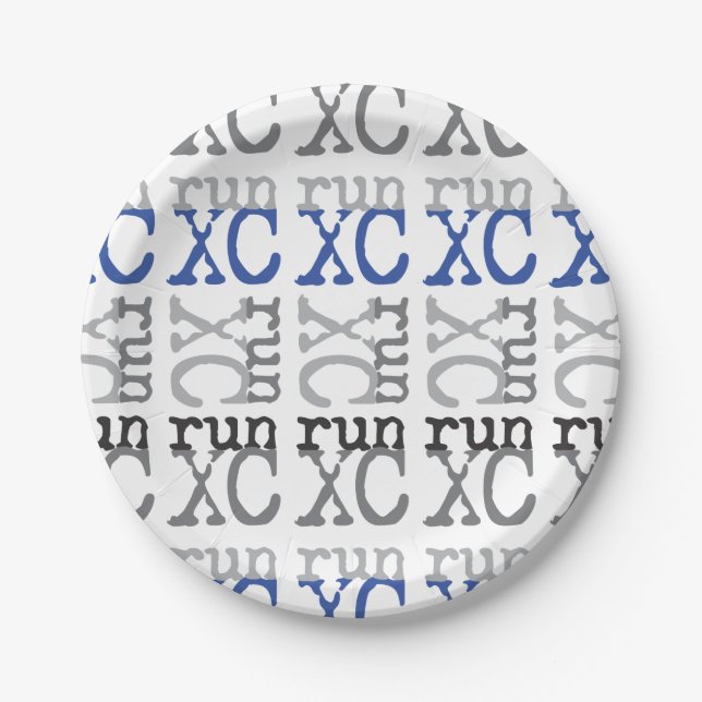 Cross Country Running - Blue - XC Run Paper Plates (Front)