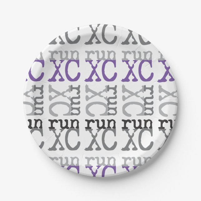 Cross Country Running - Purple - XC Run Paper Plates (Front)
