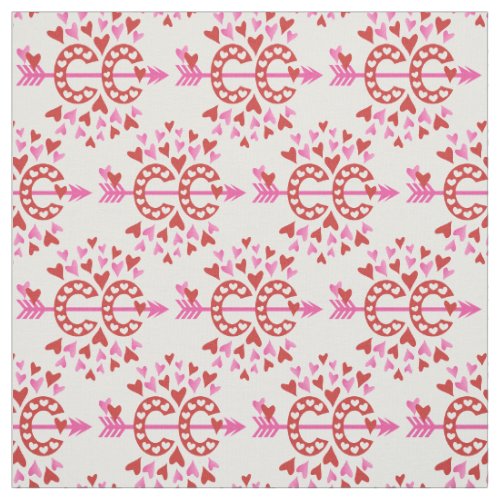 Cross Country Running Red Pink Love themed Fabric