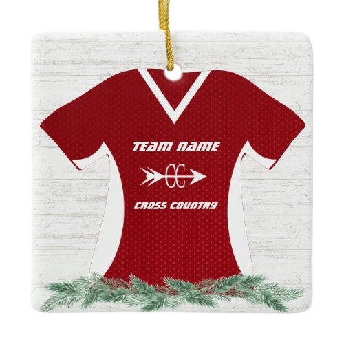 Cross Country Running Shirt Red with Photo Ceramic Ornament
