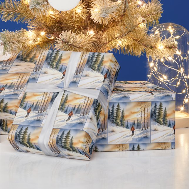 Cross Country Skier In Winter Woods Wrapping Paper (Holidays)