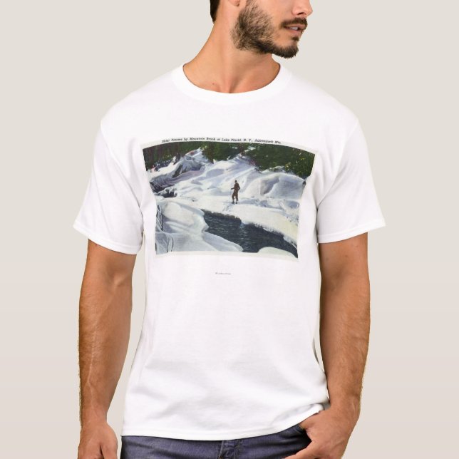 Cross-Country Skier Pauses by Mountain Brook T-Shirt (Front)