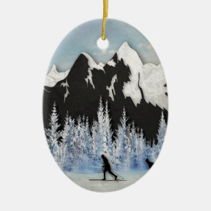Cross Country Skiing Ceramic Ornament