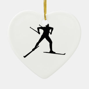 Cross country skiing ceramic ornament