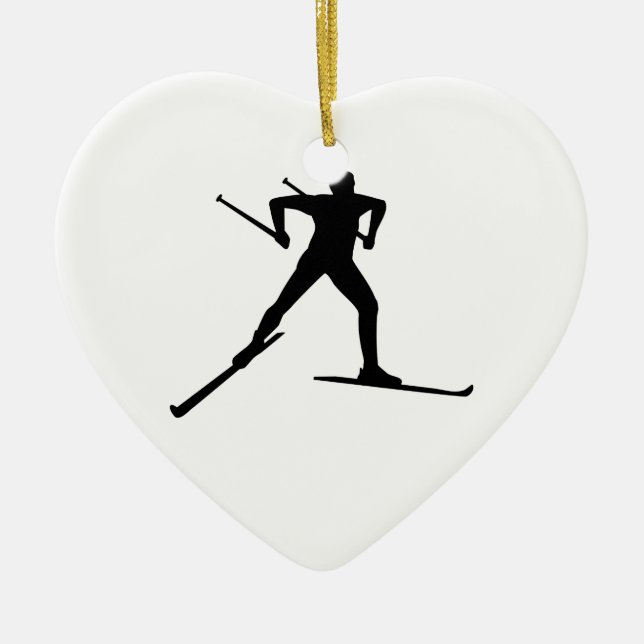 Cross country skiing ceramic ornament (Front)