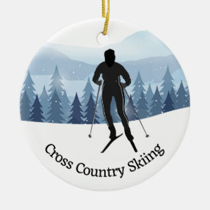 Cross Country Skiing Design Ceramic Ornament
