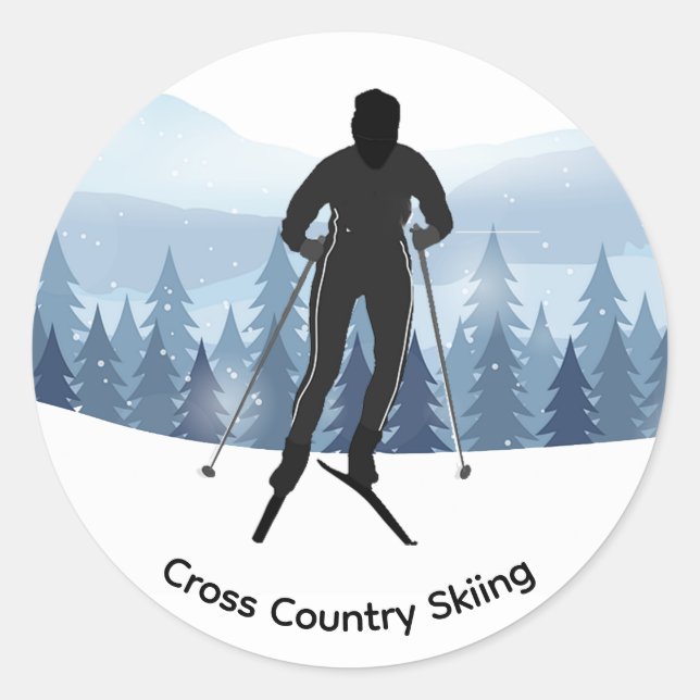 Cross Country Skiing Design Classic Round Sticker (Front)