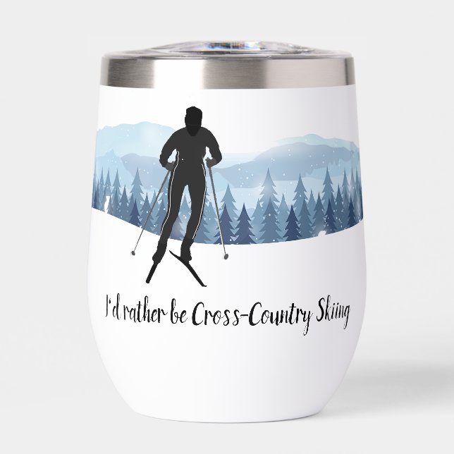 Cross Country Skiing Design Thermal Wine Tumbler (Front)