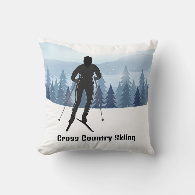 Cross Country Skiing Design Throw Pillow (Front)
