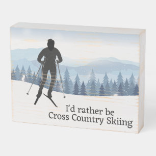 Cross Country Skiing Design Wooden Box Sign