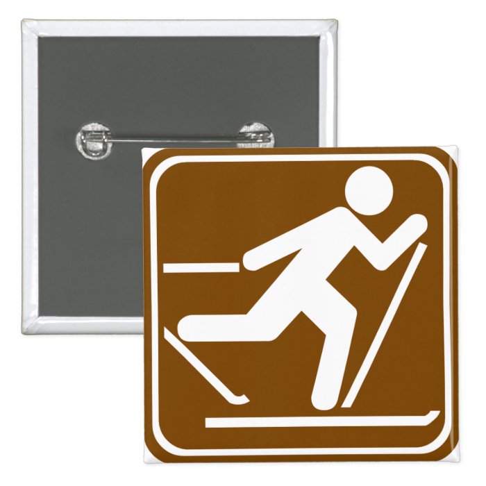 Cross Country Skiing Highway Sign Pinback Buttons