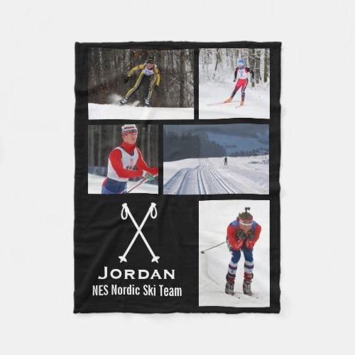 Cross Country Skiing Nordic Racing Photo Collage Fleece Blanket