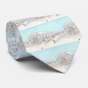 Cross Country Skiing Watercolor Neck Tie
