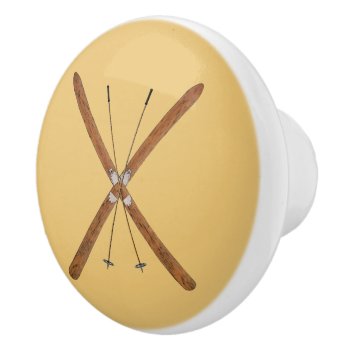 Cross-country Skis And Poles Ceramic Knob by Bluestar48 at Zazzle
