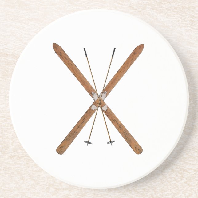 Cross-Country Skis And Poles Drink Coaster (Front)