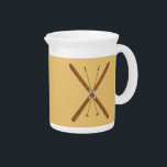 Cross-Country Skis And Poles Drink Pitcher<br><div class="desc">Crossed wooden cross-country skis and ski poles on a buckskin background. You may choose another background color.</div>