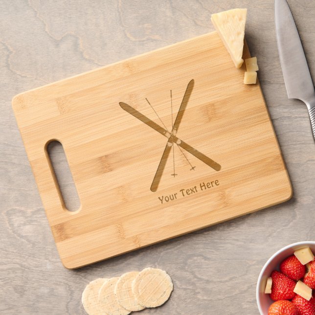 Cross-Country Skis And Poles Engraved Cutting Board (Cheese)