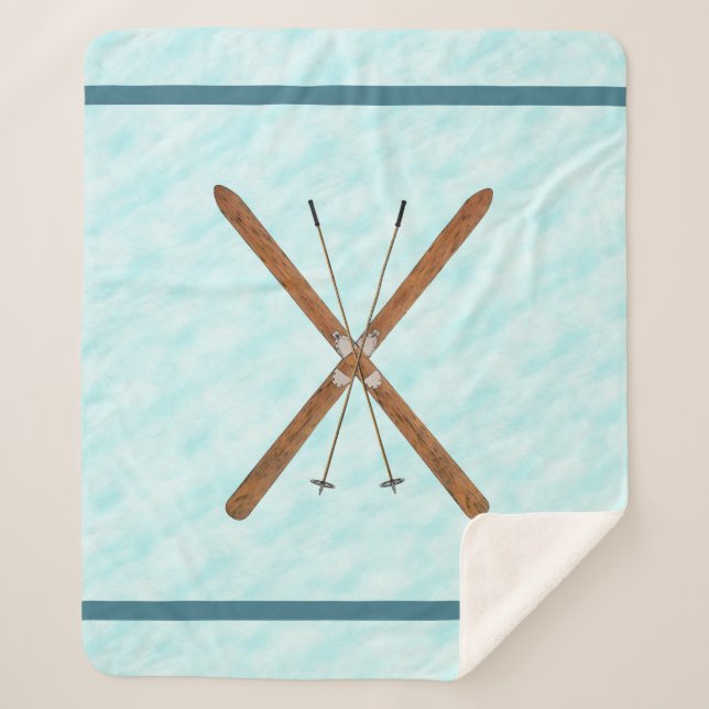 Cross-Country Skis And Poles On Snow Sherpa Blanket (Front)