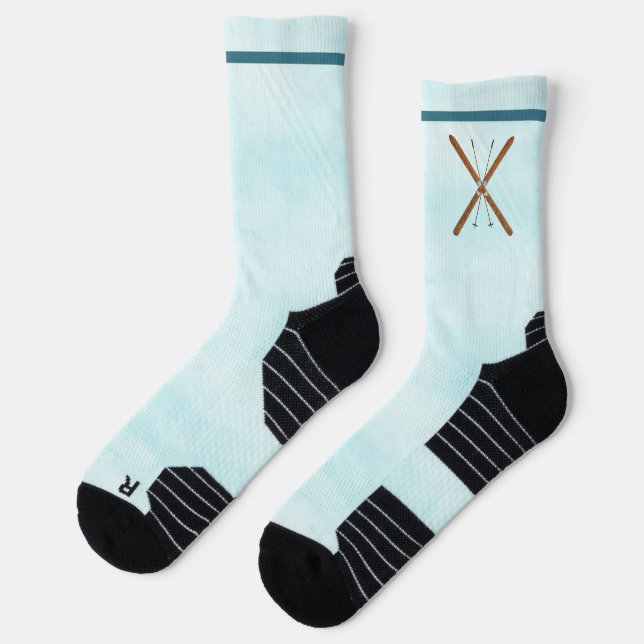 Cross-Country Skis And Poles On Snow Socks (Left)