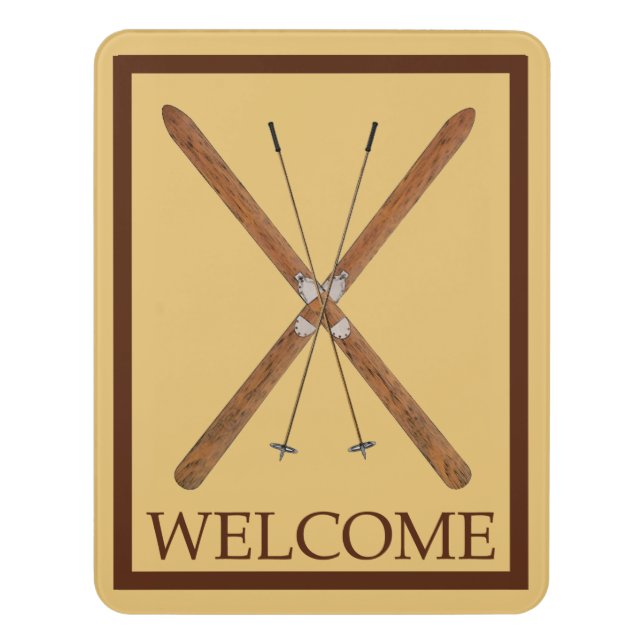 Cross-Country Skis And Poles - Welcome Door Sign (Contemporary Vert)
