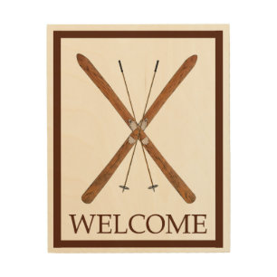 Cross-Country Skis And Poles - Welcome Wood Wall Decor