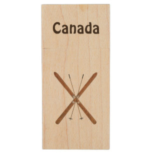 Cross-Country Skis And Poles Wood Flash Drive