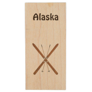 Cross-Country Skis And Poles Wood USB Flash Drive