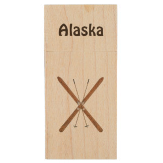 Cross-Country Skis And Poles Wood USB Flash Drive