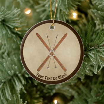 Cross-country Skis On Old Paper Ceramic Ornament by Bluestar48 at Zazzle