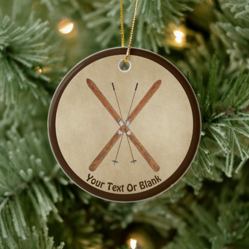 Cross_Country Skis On Old Paper Ceramic Ornament