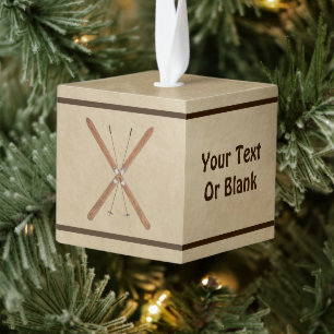Cross-Country Skis On Old Paper Cube Ornament