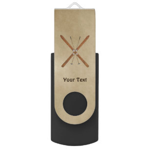 Cross-Country Skis On Old Paper Flash Drive