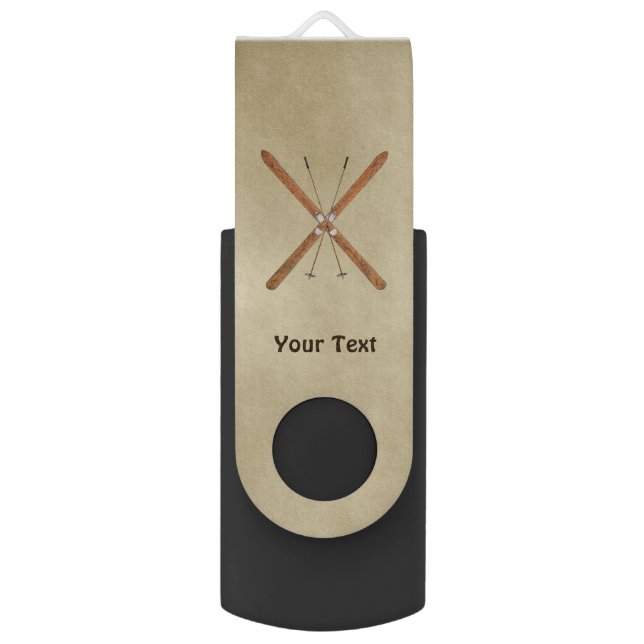 Cross-Country Skis On Old Paper Flash Drive (Front Vertical)
