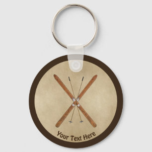 Cross-Country Skis On Old Paper Keychain