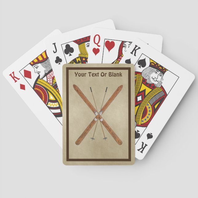 Cross-Country Skis On Old Paper Poker Cards (Back)