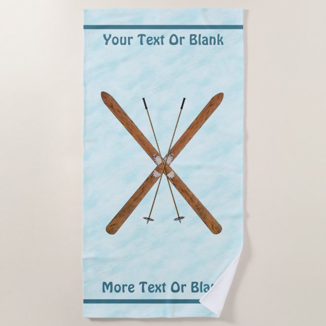 Cross-Country Skis On Snow Beach Towel (Front)