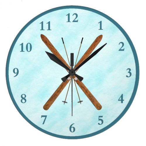 Cross-Country Skis On Snow Large Clock