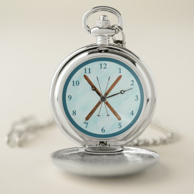 Cross-Country Skis On Snow Pocket Watch (Inside)