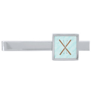 Cross-Country Skis On Snow Silver Finish Tie Bar